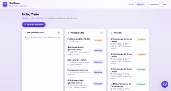 Pantalla real del proyecto MediTurno